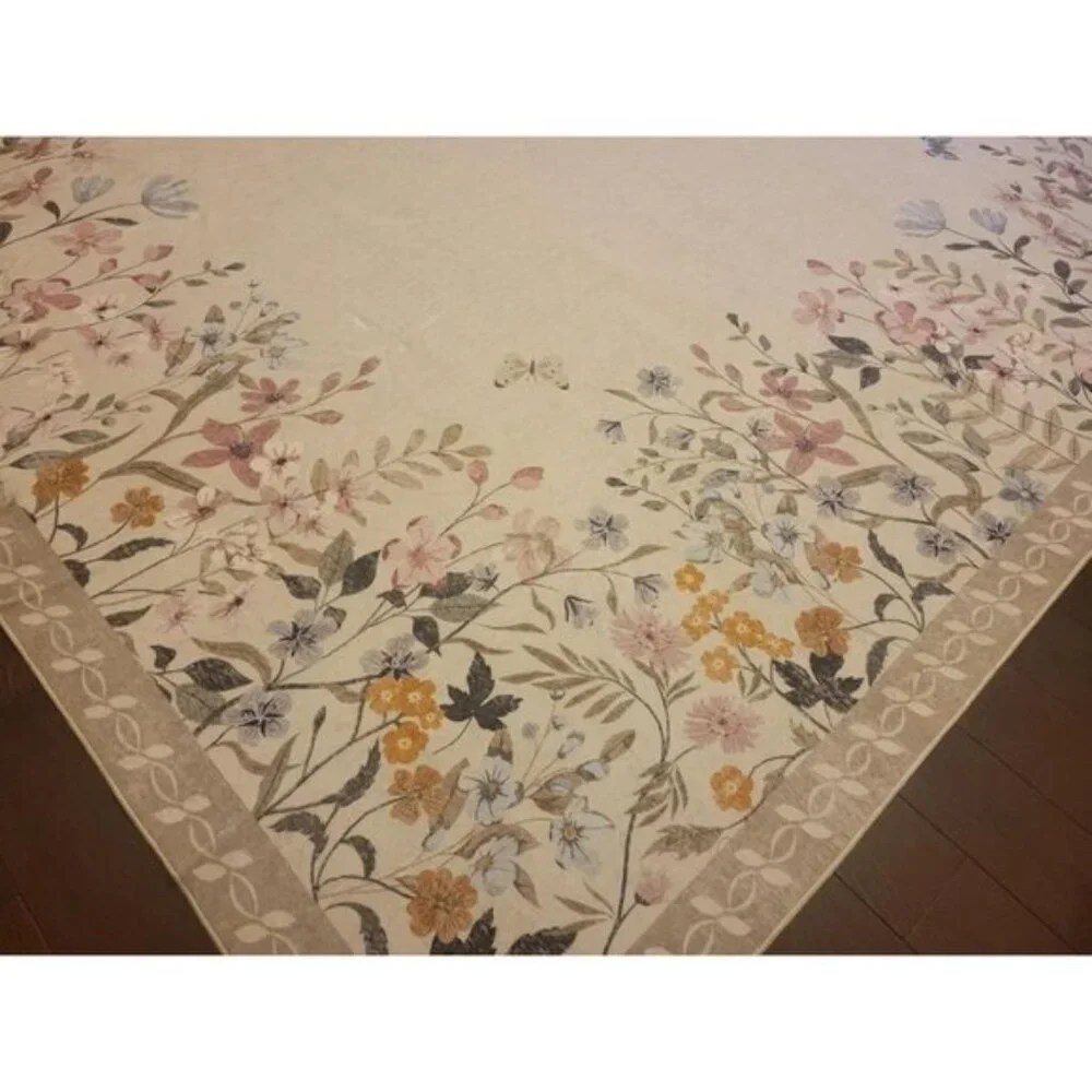 New 5x7 Washable Floral Rug, Non-Slip Botanical Carpet for Home & Room Decor